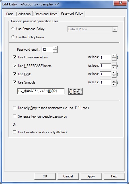 Edit/View Password Policy